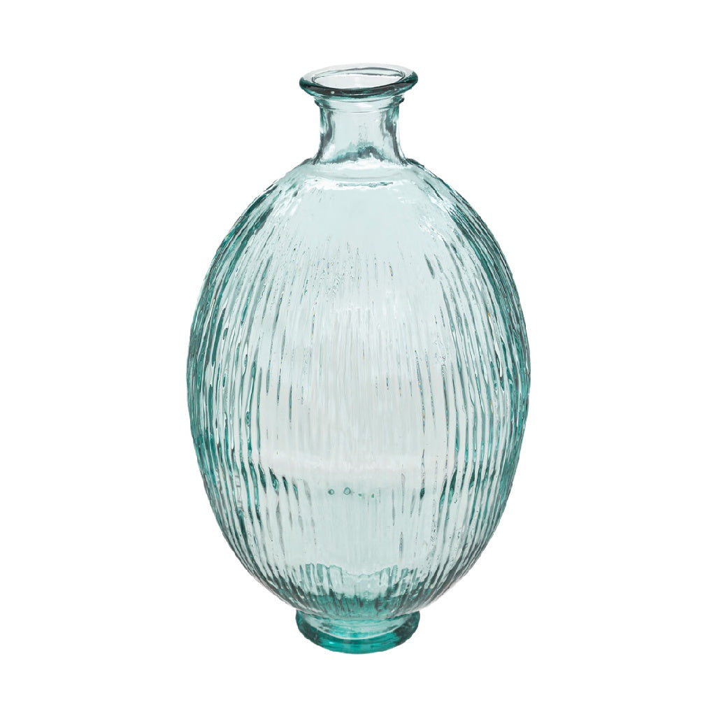 Jarrón decorativo de vidrio acanalado color verde agua