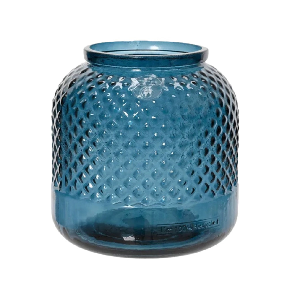 Jarrón decorativo de vidrio texturizado color azul verdoso