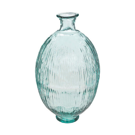 Jarrón decorativo de vidrio acanalado color verde agua