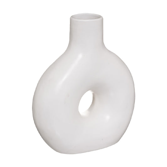 Jarrón decorativo de cerámica blanca con dise?o escultórico