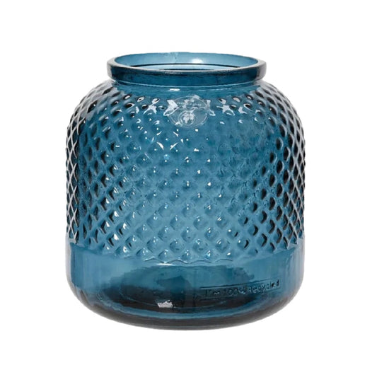 Jarrón decorativo de vidrio texturizado color azul verdoso